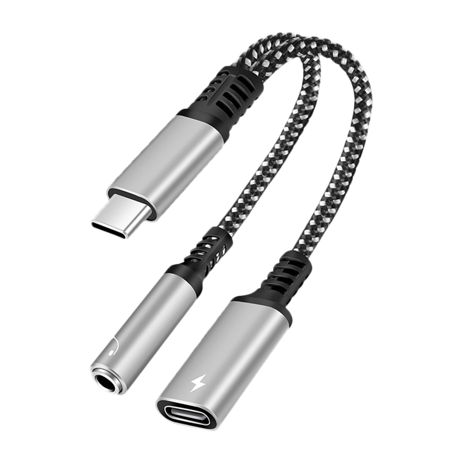 thumbnail image 2 of Tipo C 2 en 1 trenzado adaptador de auriculares convertidor de audio digital adecuado, 2 of 2